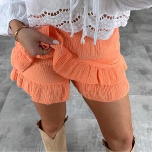 MICHAEL JOHN Women's Ruffled Tie-Dye Orange Shorts M